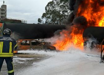 firefighter putting out a fire.