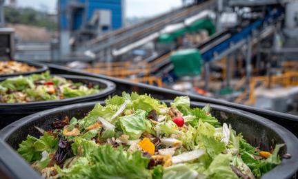 Biojätteen kierrätystä jätteenkäsittelylaitoksessa.