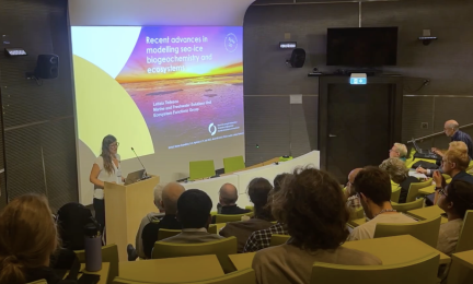 Letizia Tedesco presenting at the Finnish Sea Ice Research Day 2025 held at the Finnish Meteorological Institute on 12 September 2025. 