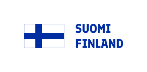 Finnish flag with text Suomi Finland