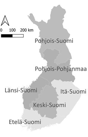Vesiobio-projektin aluejaon kartta.
