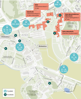 Kartta Suomen ympäristökeskuksen Viikin toimipaikoista 